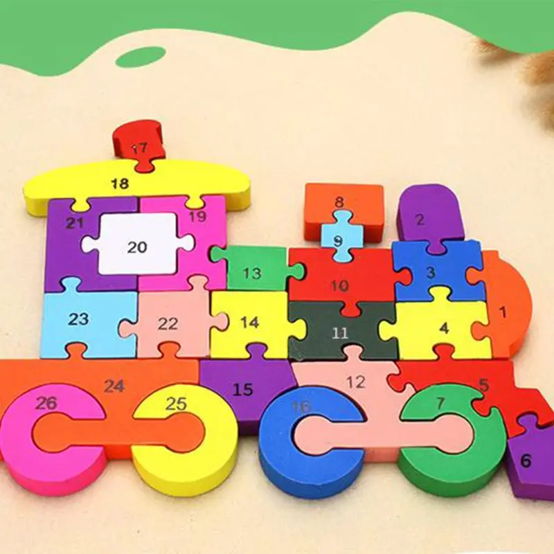 Childrens Jigsaw, Alphabet Number Blocks Wood Animal Puzzle Kid Toy, Dog&Train R7RB
