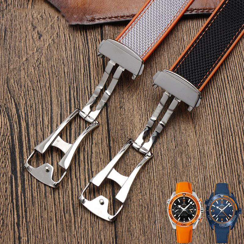 20mm  22mm Rubber Watch Band Fit For Omega Seamaster 300 Planet Ocean 600 Black Canvas Orange Silicone Strap