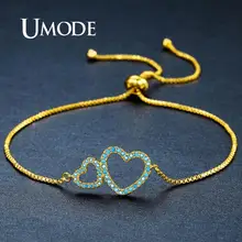 UMODE Двойные Браслеты с сердечками для женщин милый золотой цвет регулируемый браслет Femme Свадебная вечеринка очаровательные ювелирные изделия UB0105