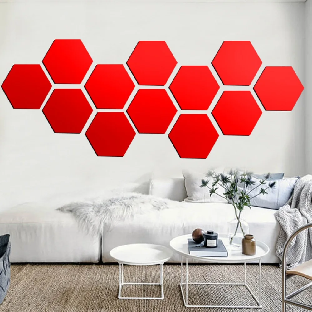 6/12pcs 3D Mirror Wall Sticker Hexagon Decal Home Decor DIY Self-adhesive Mirror Decor Stickers Art Wall Decoration 126mm Large