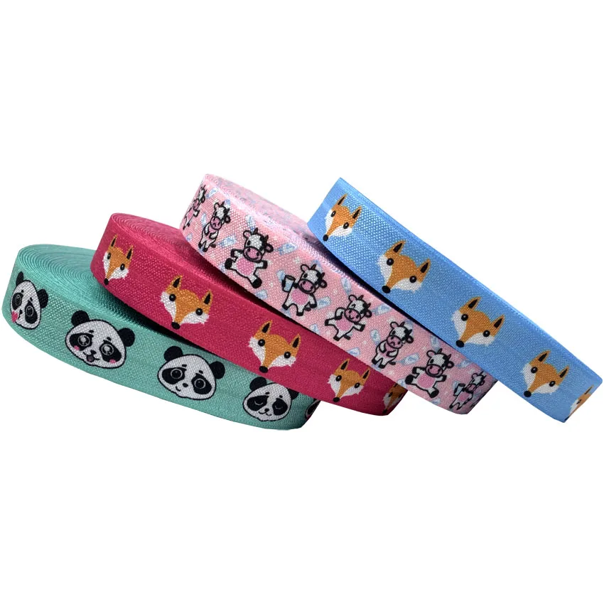 

Animal Ribbon 10Yards 16mm Fox Cows Panda Fold over Elastic bands Baby Headband Girls Hair ties Hair Accessories Craft Supply