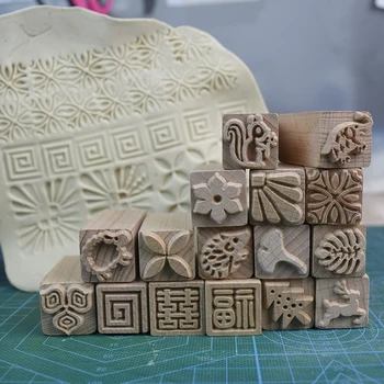 

Blocks Wooden Stamps for Pottery Clay Emboss Printing Designer DIY Clay Tools Leaf/ Fish Bone /squirrel/ flower/deer/tree