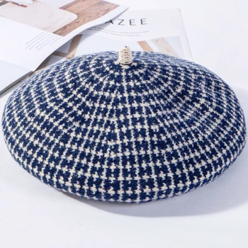 Navy Blue HT2608 осенне-зимняя шапка женская винтажная головной убор в клетку шляпа Женская Высококачественная шерстяная шляпа Женская Ретро Женская Берет художница шляпа - Цвет: Navy Blue