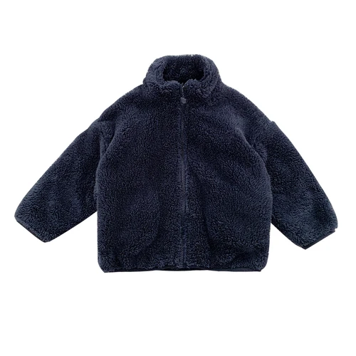 Зимнее пальто для девочек г. Новое Детское флисовое пальто с длинными рукавами детский однотонный мягкий жилет хлопковое теплое пальто для малышей, одежда - Цвет: dark blue coat