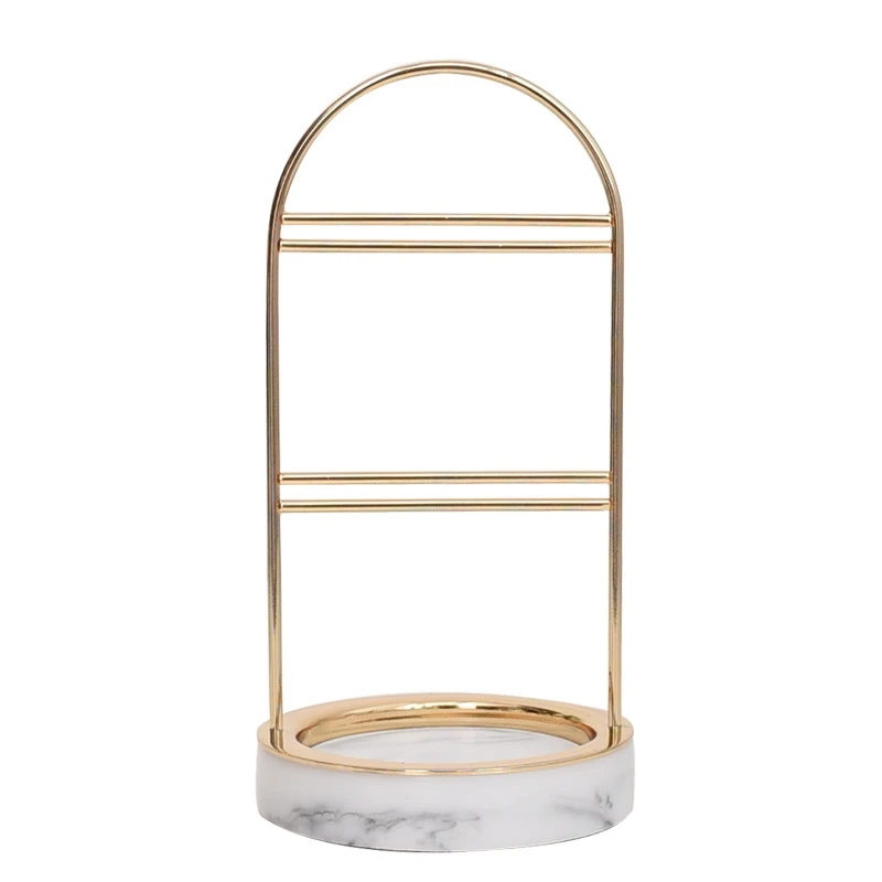 

Nordic Exquisite Gold Jewelry Display with Marble Stand Minimalist Chic Ins Metal Jewelry Rack Design Models Earrings Bracelet E