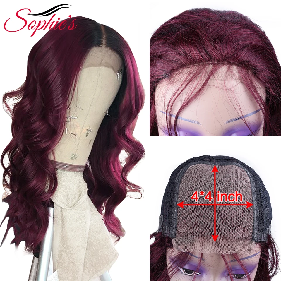 

Sophie's 4*4 Lace Closure Human Hair Wigs Body Wave Human Hair Wigs For Women Lace Closure Human Hair 99j Color Non-Remy Wig