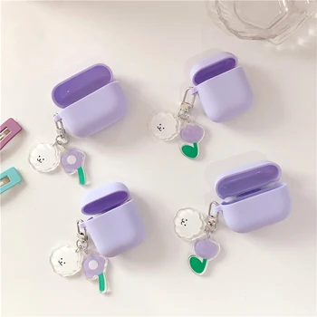 

Cute Purple Silicone Cover With Keychain For Airpods pro 3 New Wireless Bluetooth Soft Earphone Case For Airpods 2 Accessories