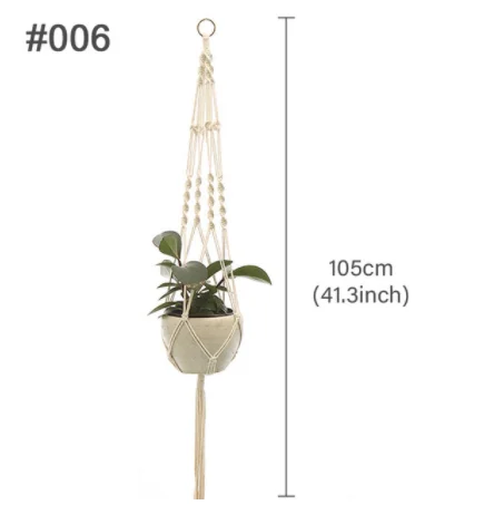 2 Ganci Per Piante In Macramè Quacc Con Gancio A S | Corda Di Cotone, Fioriere Sospese Boho, Bianco, Porta Vaso 9,4 Cm