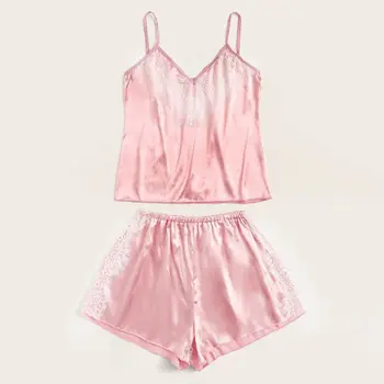 

Women's Suspenders Underwear Set Sleepwear Satin Silk Sling Sleepwear Babydoll Lace Up Nightwear Pajamas Set