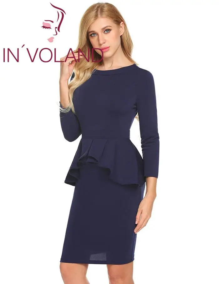 Женское офисное платье карандаш OL для девушек Vestido с круглым вырезом длинным