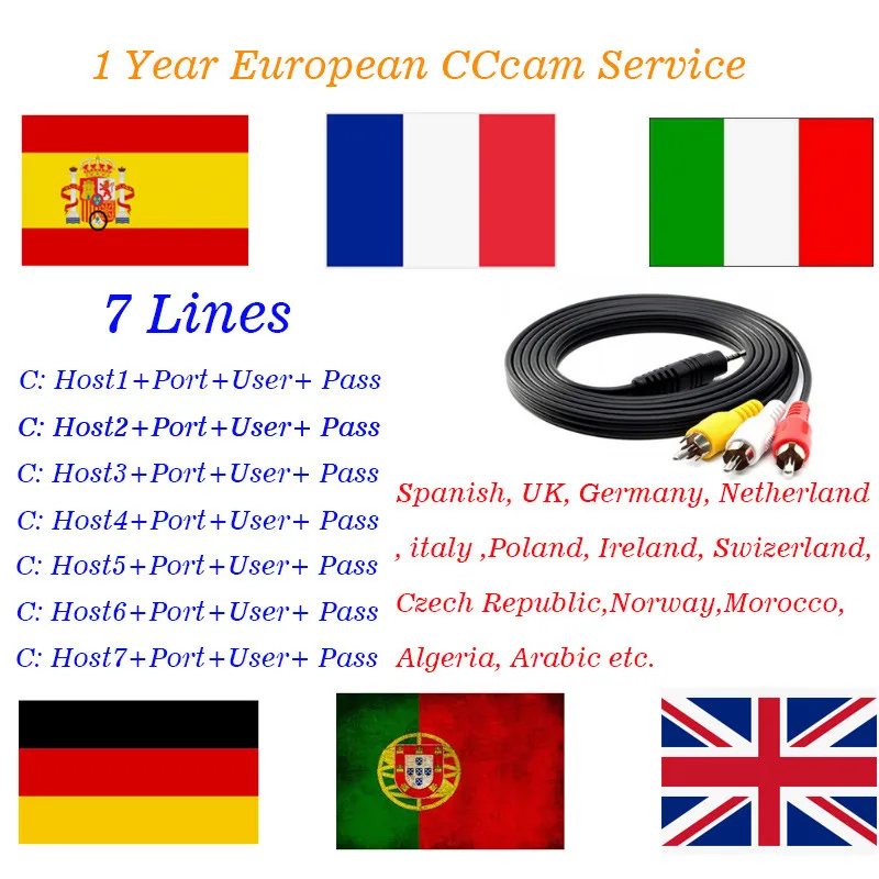 Cccam Europa DVB-S2 рецептор на 1 год Польша 7cline использовать для V8 супер V9 спутниковый ТВ приемник Европа каналы