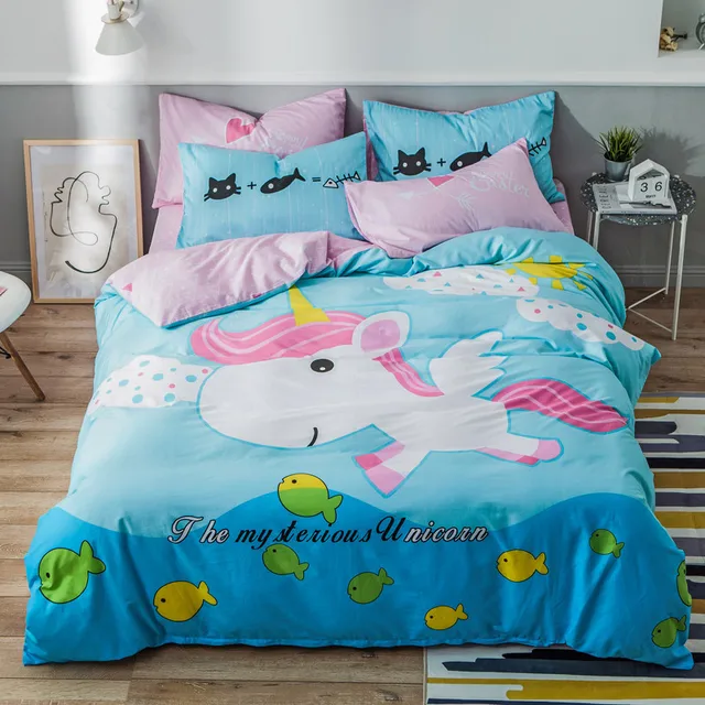 $US $52.80  Twin Queen size 4Pcs Unicorn Dinosaur Duvet Cover Bed sheet 100%Cotton Soft Breathable Durable Bedd