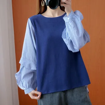 

Women Autumn Casual Blouses Shirts New Arrival 2020 Simple Style O-neck Long Sleeve Loose Ladies Oversized Cotton Tops S1987