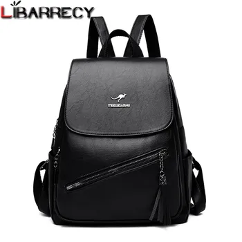 

Genuine Leather Women's Backpack Designer Long Zipper Tassel Mochila College Style School Bags for Teenage Girls Travel Bagpack