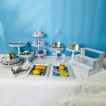 

1-18 Piece Cake Stand Set Round Metal Cake Stands Dessert Display Cupcake Stands, White