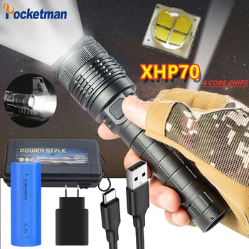 

Ultra Powerful XM-L2 18650 LED Flashlight XLamp USB Rechargeable XHP70 Tactical Light 26650 Zoom Camp Torch