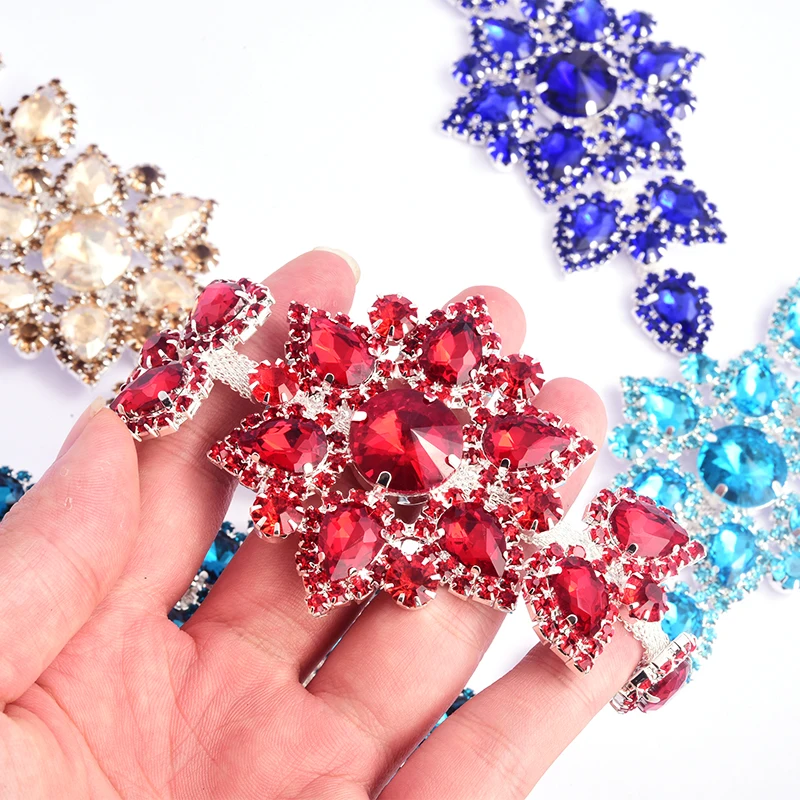 1pcs 14X6.5cm 크리스탈 AB 라인 석에 바느질 Applique 골드/실버 하단 반짝이 플랫 백 바느질 액세서리 Strass Crystals Y2