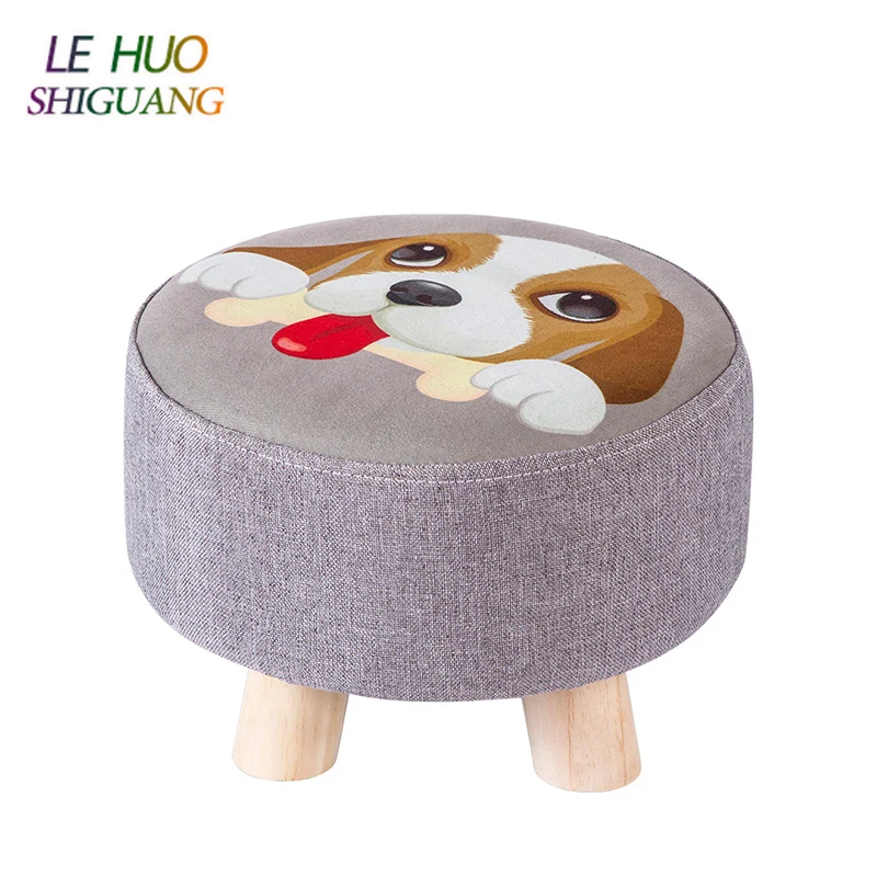 

Light Portable Household Solid Wood Change Shoe Bench Cloth Seat Round Stool Sofa Footrest Leisure Kids Low Stool
