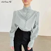Mnealways18 Autumn Turtleneck Blouse Women Elegant Button Office Casual Shirt Chic Breasted Puff Sleeve Top White Blouse Female ► Photo 2/6