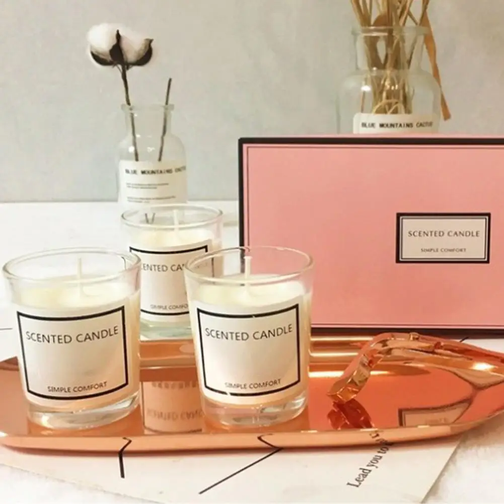 

Scented Candle High - End Set Gift Box 3PCs Set Aromatherapy Candle Essential Oil Soy Wax Candle With Glass Wedding Ceremony