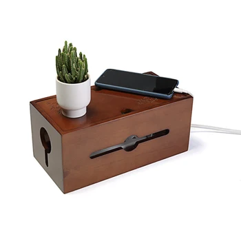 

Carved Flower Living Room Durable Protective Power Cable Box Bedroom Dust Proof Detachable With Lid Wooden Socket Board Storage