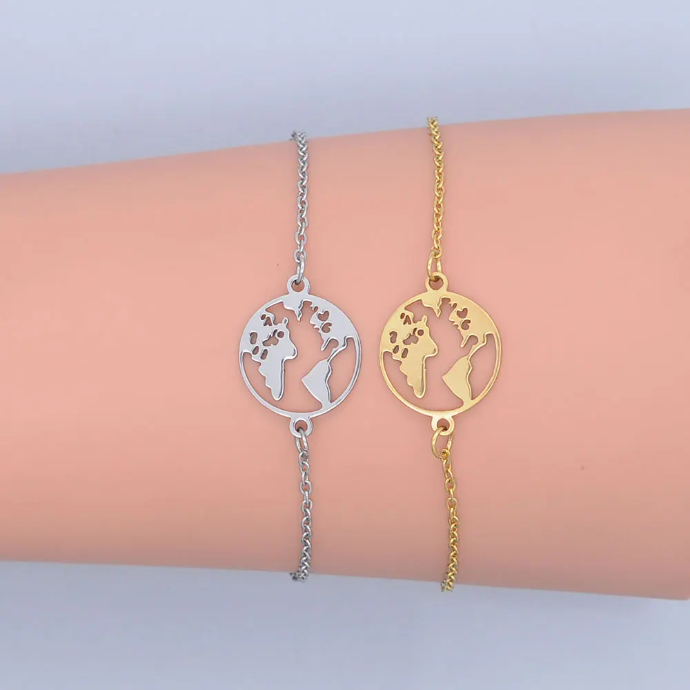 100% браслет из нержавеющей стали с очаровательной картой мира для женщин оптовая