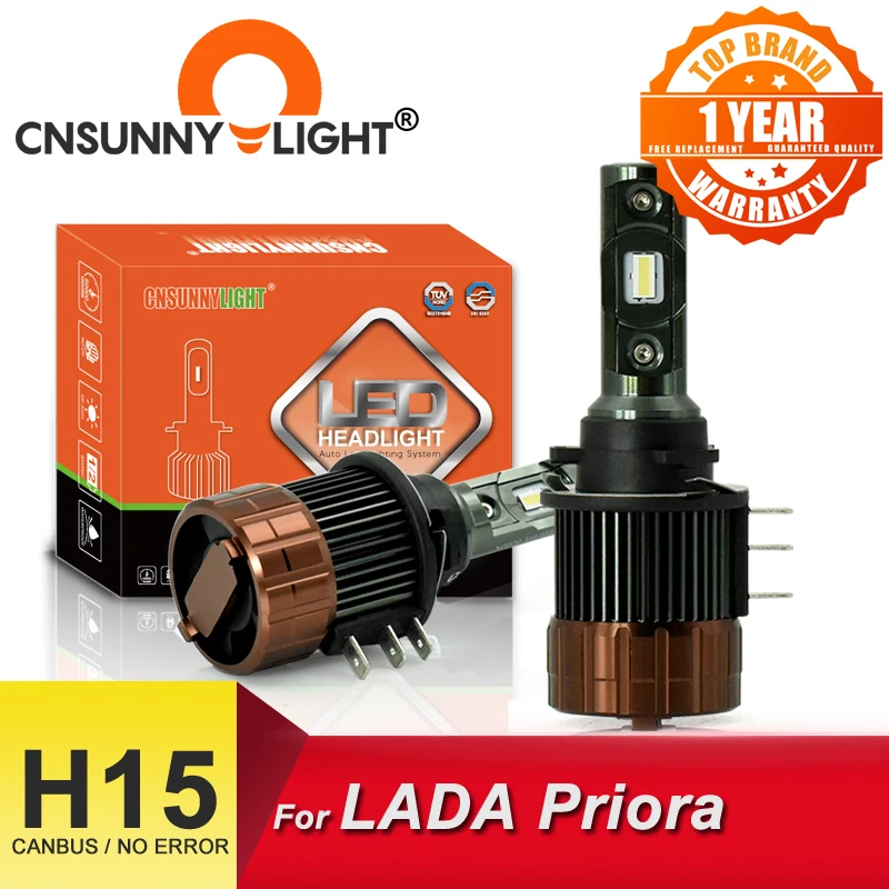 

CNSUNNYLIGHT Car H15 LED Canbus Headlight Bulb W/ DRLs Day Time Running Lights 12000Lm 6000K Lamp No Error 12V For LADA Priora 2