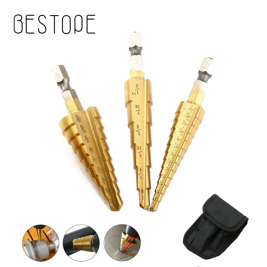 3pcs Step Drill Bit Set Hss Industrial Hole Reamer 3//16-1//2/' 1//4-3//4/'/' 1//8-1//2/'/'