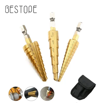 

3 Pcs Small HSS 3/16-1/2,1/4-3/4,1/8-1/2 Drill Titanium Step Drill Bit Set Unibit Reamer Reaming Bits Sheet With Pouch