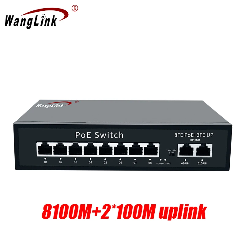 Wanglink коммутатор питания через Ethernet 100 м/1000 м 4/8/16 системы безопасности Порты и разъёмы+ 2 Uplink Порты и разъёмы 100 м/1000 м коммутатор сетевой Ap/cctv-Камера-Системы - Цвет: 8port 100M