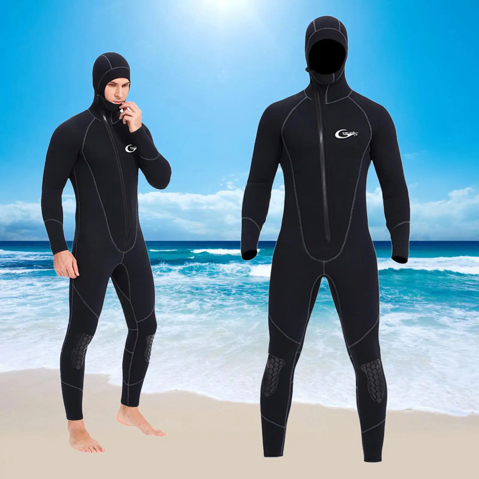 

Hooded 7mm Neoprene Swetsuits Thickened Keep Warm UPF 50+ Swimsuit Long Sleeve Diving Wetsuit for Snorkeling Scuba Kayaking Men