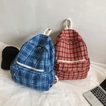 

England Style Strip Backpack 100% Cotton Grid School Bag for Girl Rural style Comfortable Feel Backpack Brand High Quality Bag