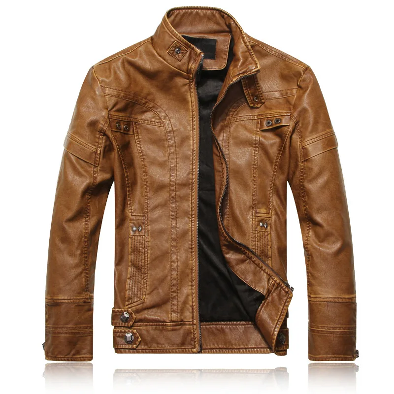 

Hot Selling MEN'S Leather Coat Autumn And Winter plus Velvet Fashion Fashion Washing PU Leather Jacket Motorcycle Jacket