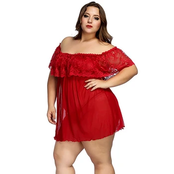 

4 XXL Plus Size Lace Nightgown Slash Neck Night Dress See-though Lingerie Dress Womens Clothing Sleepwear Ladies Gowns Black