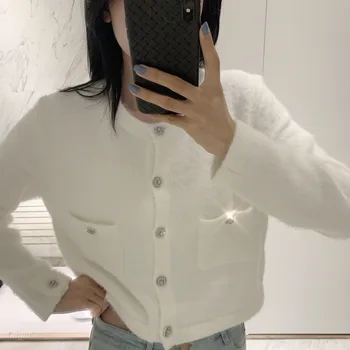 

Women Sweater Warm Soft Waxy Solid Snowflake Buckle Sweater
