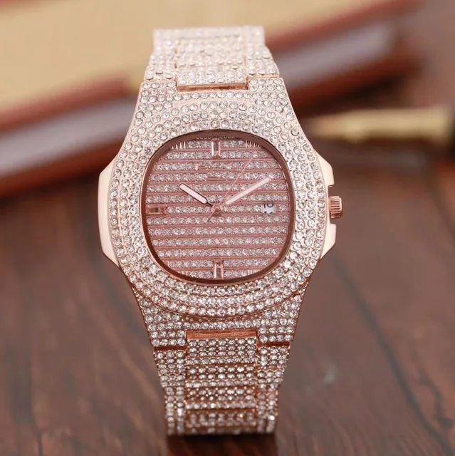 HOT Luxury man Women Watch Rose gold Full diamond Lady Steel Chain Watches Quartz clock leisure fashion designer watch | Наручные часы