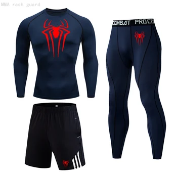 

Winter thermal underwear Men Jogging Skin Care kits Keep warm T-shirt Fitness leggings Spiderman Compression Underwear 3 pc/set