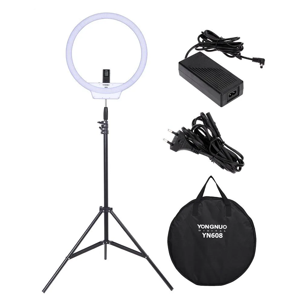 

YongNuo YN608 LED Ring Light 3200K~5500K Wireless Remote Video Light CRI>95 Photo Lamp with 2m Light Stand and Power Adapter