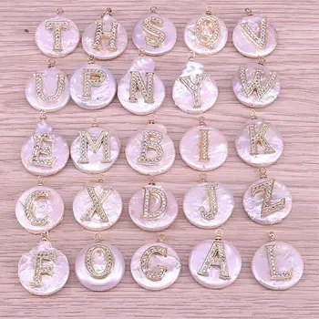 

10Pcs, Fresh Water Pearl Initial Charm, Gold/Silver/Rose Gold/Black CZ Micro Pave Letter Charms, Alphabet Charm