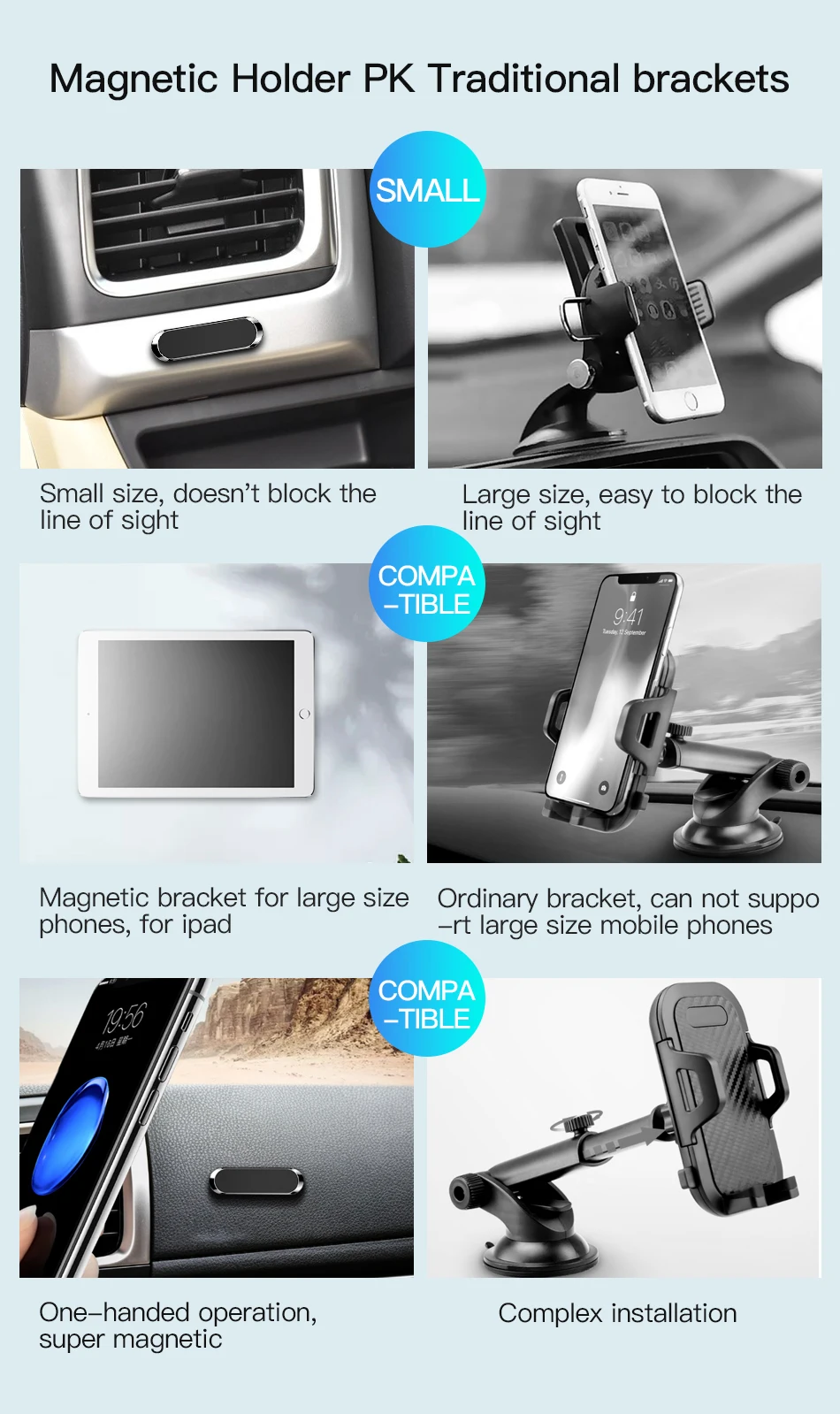 !ACCEZZ 1 Set Car Phone Holder Magnetic For iphone X Samsung Huawei Xiaomi Metal Magnet Mobile Phone Car Mount Stand GPS Bracket (2)