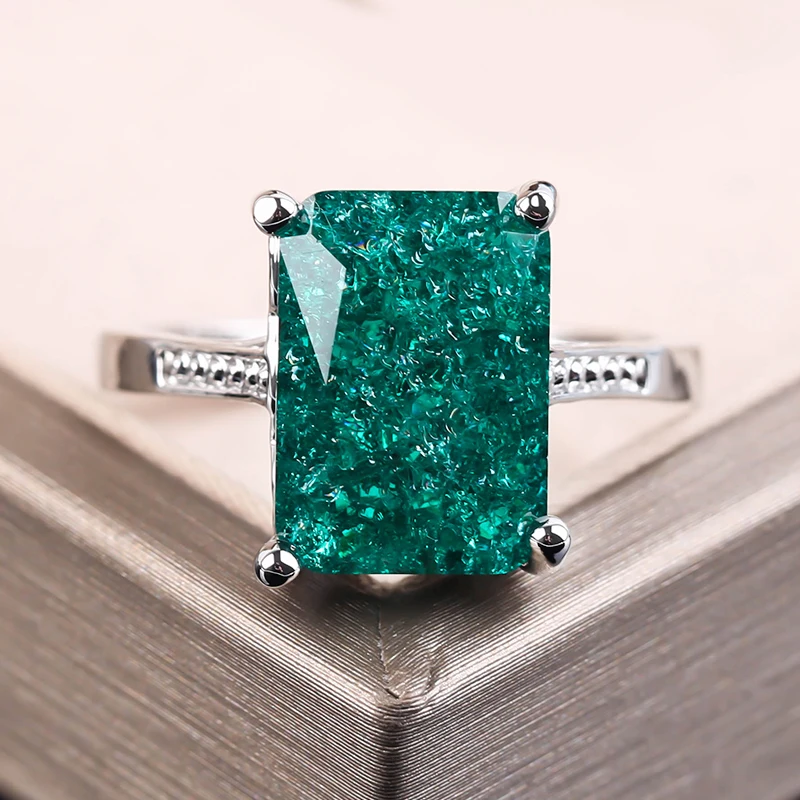 Bright-Ring Jewelry Square Silver-Color Green For Women Vintage with Stones Anniversary