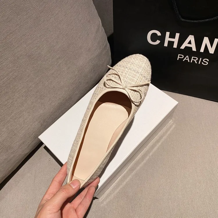 

French Retro Spring And Autumn Women's Shop Main Push Small Fragrant Online Celebrity Bow Flat Heel Low-Cut Fashion Shoes