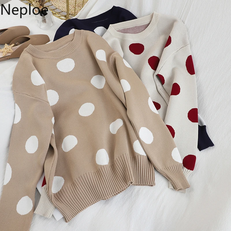 Neploe O Neck Pullover Dot Sweater Autumn Winter Loose Outwear Long Sleeve Pull Femme Elastic Force Jersey Mujer Invierno 48240 | Женская