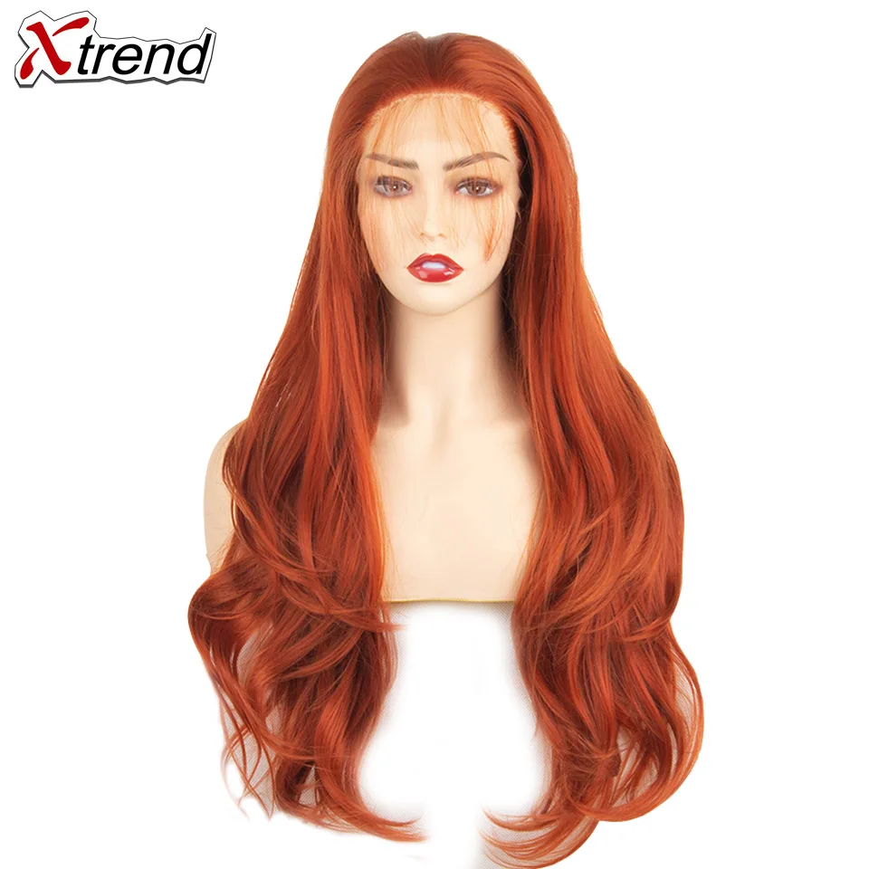 Copper Xtrend синтетический парик на кружеве Длинные розовые медные красные фиолетовые оранжевые Зеленые Белые парики для черных женщин волнистые волосы женские Peruca - Цвет: Copper