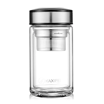 

Double Wall Glass Water Bottle High End Thickness Glass Elegant Leakproof Bottle Cup With Tea Infuser For Car Office