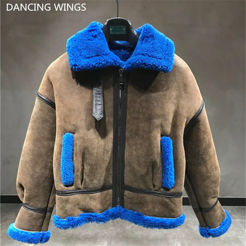 

Genuine Leather Double Faced Fur Jacket Women Thick Warm Real Lamb Fur Lining Overcoat