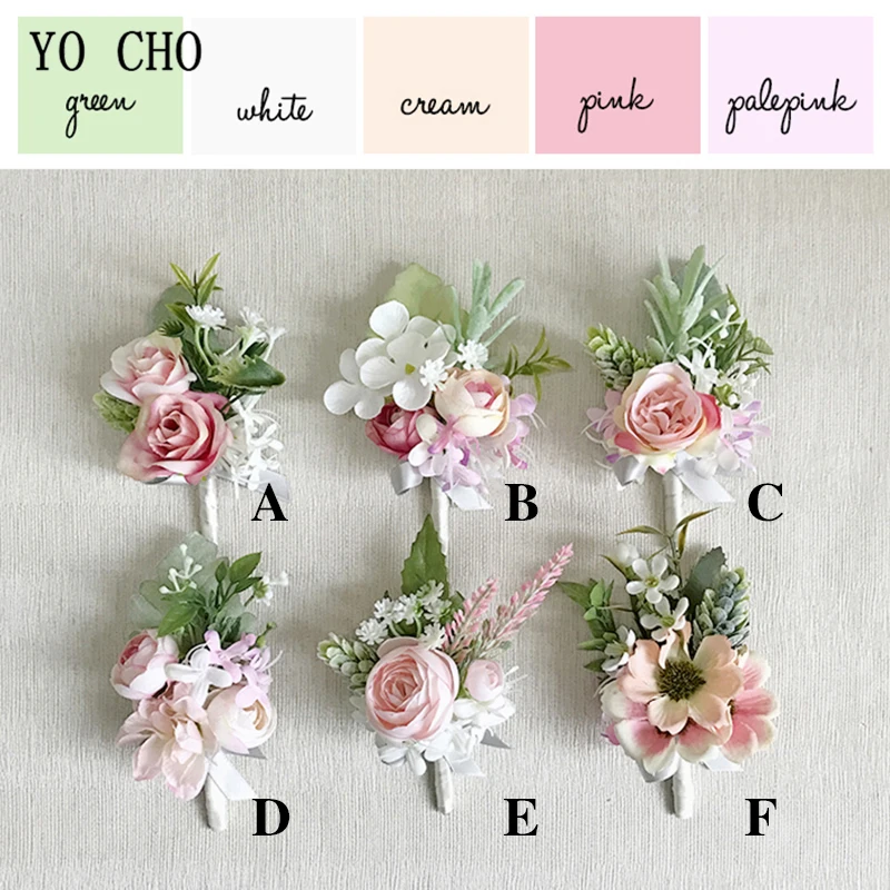 

YO CHO Dropshipping Boutonniere and Corsage Silk Rose Flower DIY Prom Wedding Decoration Handmade Hand Flower Groom Boutonniere