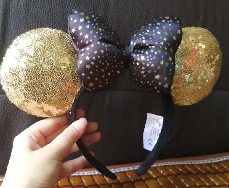 NEW authentic Paris Gold black bow with star Minnie Mickey Ears Headband