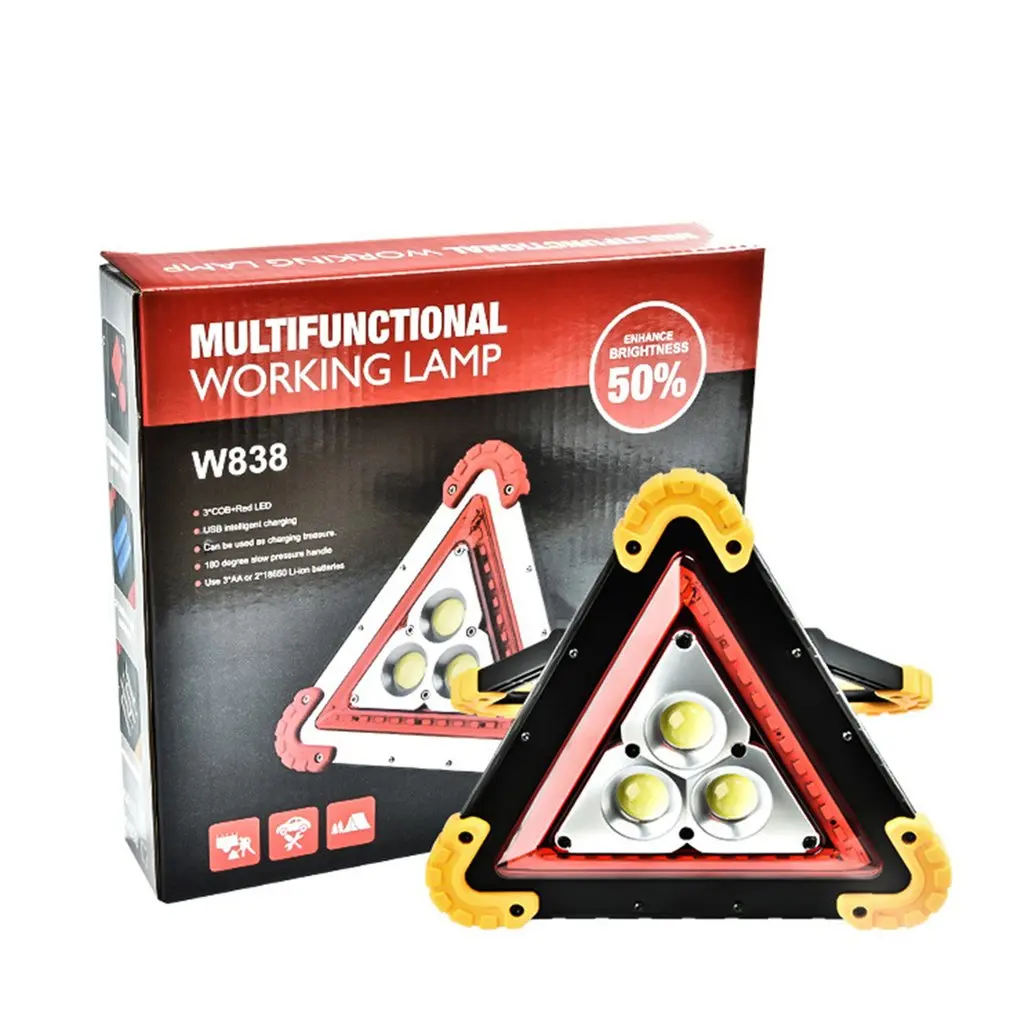 

Solar + Usb Charging Multi-functional Tripod Warning Lamp Cob Work Lamp Emergency Lighting For Car Yellow Corner