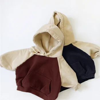 

2020 Winter Korean Children's Clothing Boys and Girls Korean Sleeve Hooded Fleece Lining Leisure Baby Wild Sweatshirts